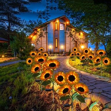 Solar Garden Lights Outdoor, 3 Pack Sunflower Lights with 9 Large Sunflower, Waterproof Garden Decor, Birthday Gifts for Mom Grandma, Decorative Solar Flowers for Pathway Patio Yard Fall Decorations