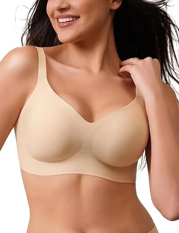 CLOSEMATE Women's Wireless Push-Up T-Shirt Bra - Light, Smooth, Comfortable Silky Seamless Fabric, Adjustable Convertible Halter Straps, Fits Everyday Breathable Wear