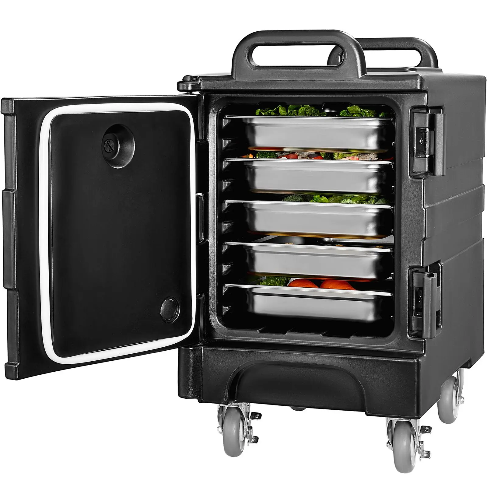 【Summerfinds】VEVOR Insulated Food Pan Carrier,  , 81 Qt Hot Box for Catering, Food Box Carrier with Double Buckles, Front Loading Food Warmer with Handles, Stackable End Loader with Wheels for Restaurant, Canteen