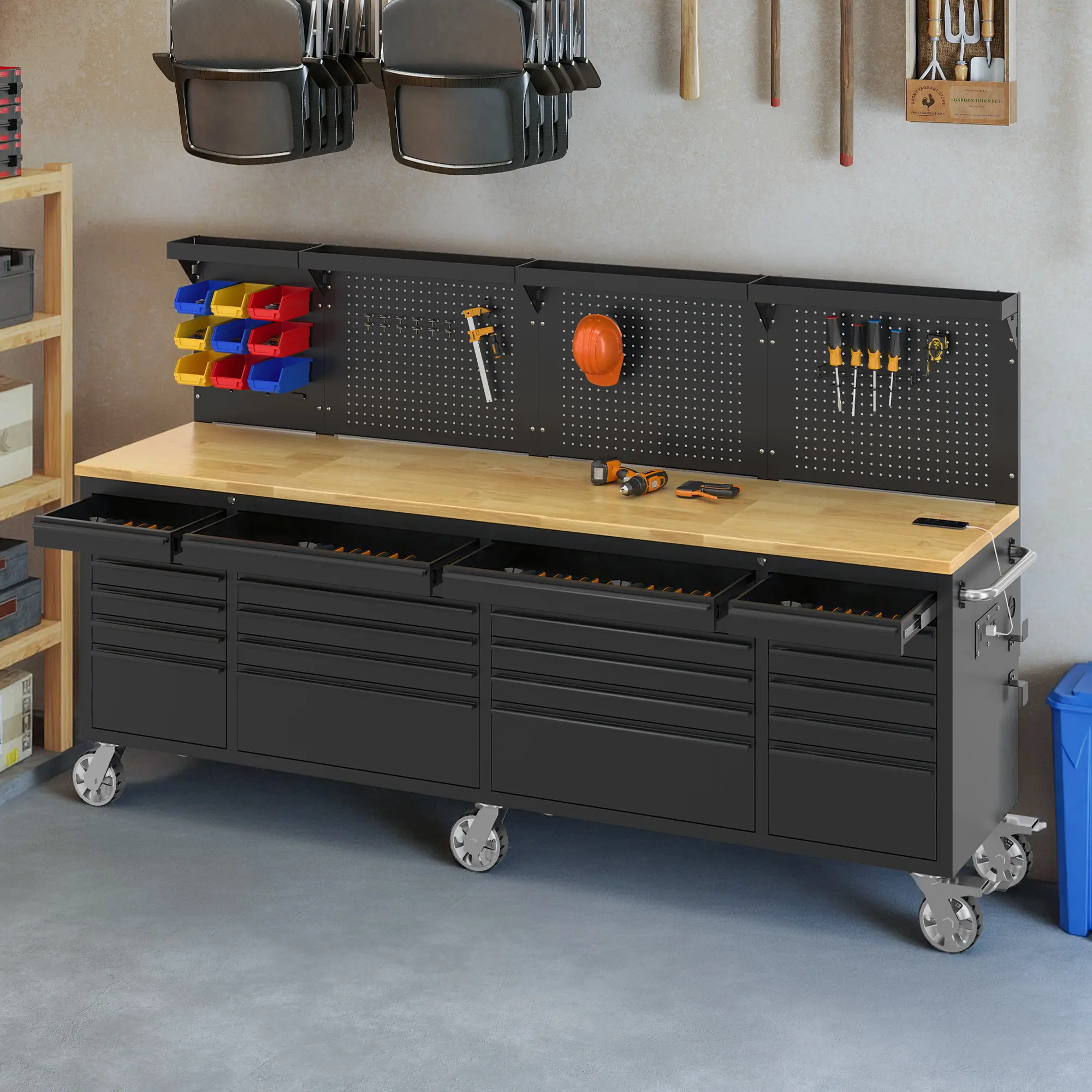 [Summerwins] [SummerFinds] AMERLIFE 26"/72"84"/96" Rolling Tool Chest with Drawers, Tool Chest with Wheels–560/3000 LBS Capacity, Power Outlets, for Garage, Workshop & Home Use, Black