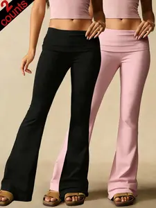 Women's High-Waisted Yoga Pants, Tummy Control Dual-Layer Wide Leg Sports Tight-Fit, Comfortable Fashion Fitness Gear Athleisure Style Bottoms Spring & Fall