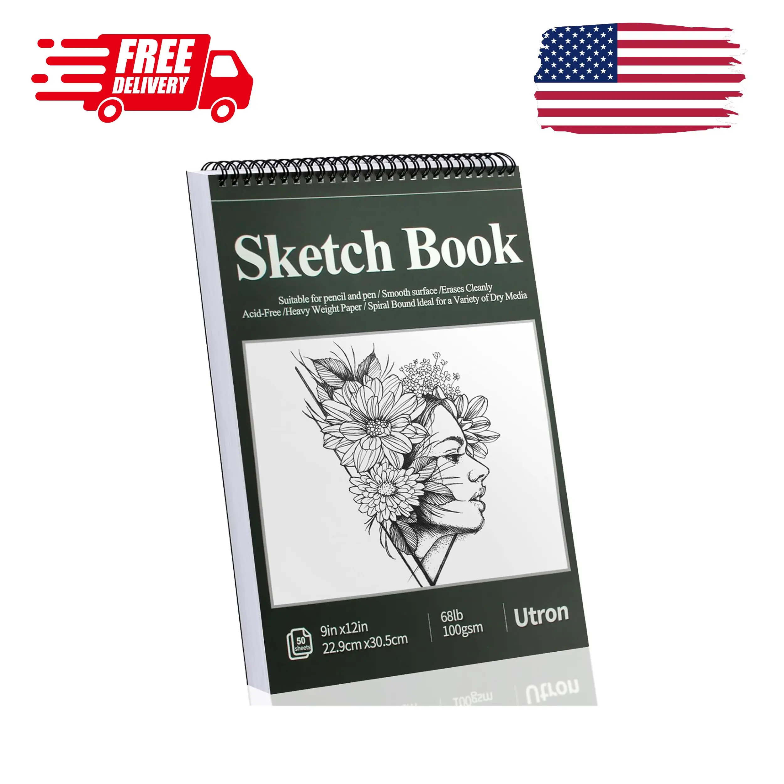 9"x12" Sketchbook Drawing, Top Spiral Sketching Pad, 100GSM/68LB Acid Free Art Sketching Pad, Drawing Paper, Beginner Artist (50 Sheets, White)
