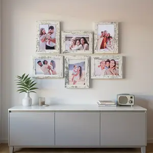 Bohemian Style Photo Frame Wall Set, Artificial Wood Material, Vertical Rectangle, Movie Theme, Interchangeable Pads, Easy Installation, High Quality Frame