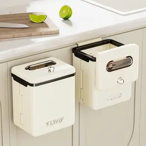 Kitchen Wall-Mounted Trash Bin with Lid, Foldable Plastic Garbage Can, Hanging Toilet Paper Holder, Stylish Bathroom Waste Basket, Home Trash Can, Kitchen Trash Cans, Kitchen Waste Bins
