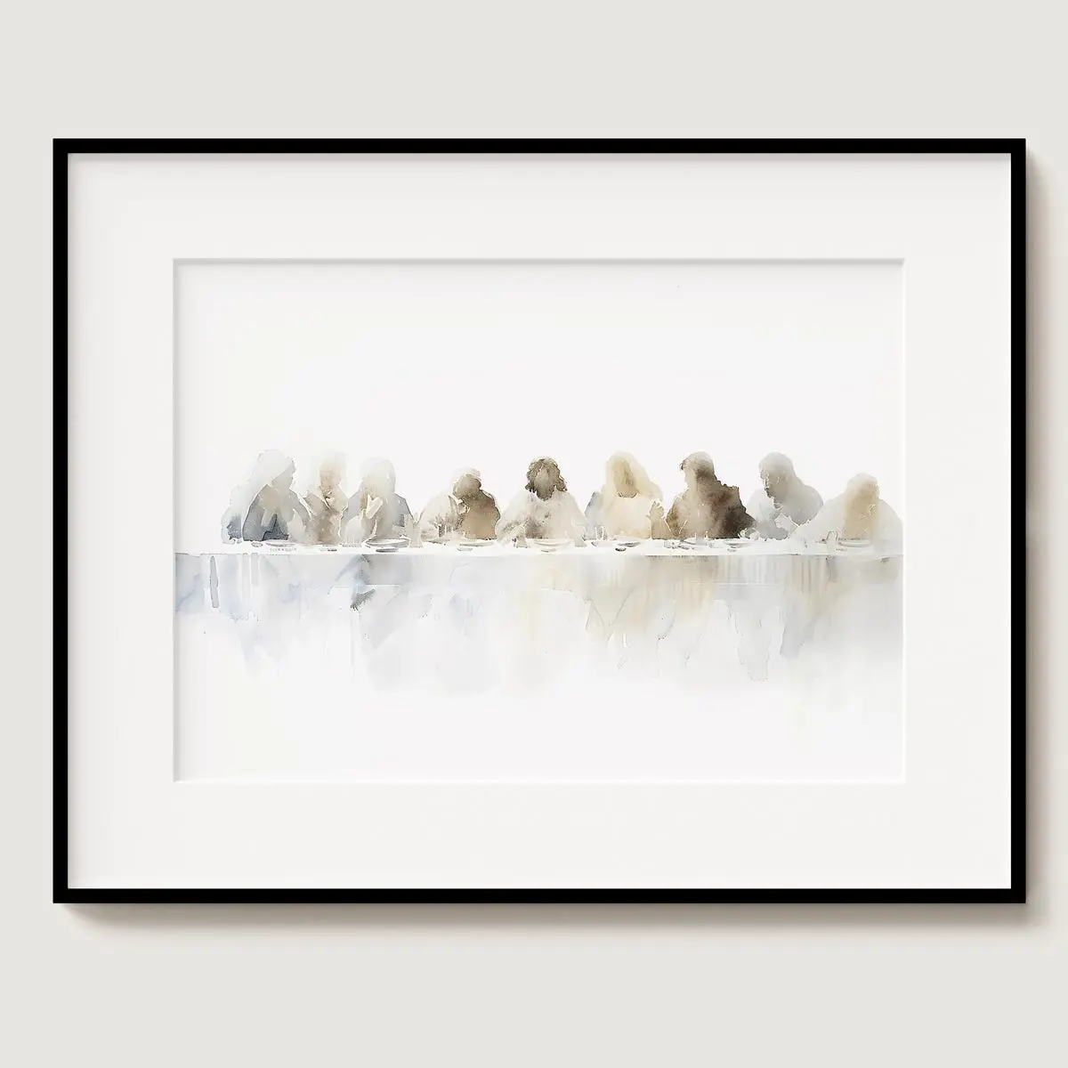The Last Supper Wall Art, Minimalist Christian Watercolor Poster in Horizontal Layout, Modern Abstract Faith Print, 5 Size, 8x12 to 27x40 inch, Room Decor, Unframed