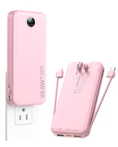 12000mAh Portable Power Bank with AC Wall Plug Charger Built-in Dual Charging Cable LED Display 5 Outputs 2 Inputs PD20W Fast Charging Battery Pack for iPhone Galaxy and More