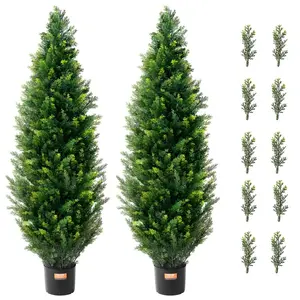 fathersdaygift VEVOR Artificial Cedar Topiary Tree, 48 inch Tall (2 Pieces), with Extra Leaves Pot Faux Evergreen Fake Pine Cypress Trees Plant, UV Rated Artificial Greenery Set for Home Decor Indoor/Outdoor