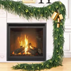 Artificial Norfolk Pine Garland, 6 FT Real Touch Cedar Garland Realistic, Faux Greenery Christmas Garland with Lights for Mantle Table Indoor Outdoor Stairs Railing Christmas Decorations Elyum