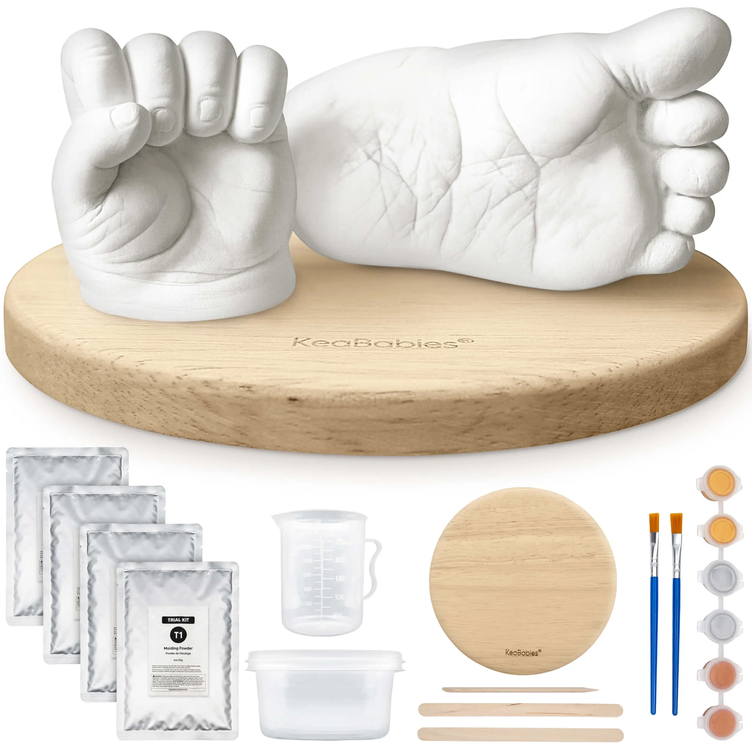 KeaBabies Baby Casting Kit Hands and Feet Mold - 3D Newborn Hand Casting Kit & Stylish Wood Base, Easy DIY Infant Foot Molds 0-9 Months, First Christmas & Baby Keepsake Shower Gifts