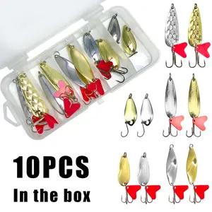 Metal Spoons Fishing Lures Kit, Fishing Spoons Lures Set, Hard Baits in Silver Color &, Bass Trout Salmon, Fishing Tackle Box, Fishing Tool Kit