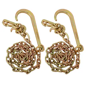 5/16" x6' Leg G70 15" Long Shank J Hook Tow Chain w/RTJ Cluster Hook & Grab Hook 4700 lbs Transport Truck Chain Towing 2pcs Hardware Industrial