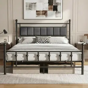Luviyoo Queen Bed Frame with Headboard, Velvet Upholstered Platform Bed Frame Queen Size, Heavy Duty 13 Metal Slats Support, 14" Underbed Storage, No Box Spring Needed, Noise Free
