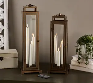 Home Reflections S/2 Metal Lanterns with Trio Tapers Home Reflections S/2 Metal Lanterns with Trio Tapers