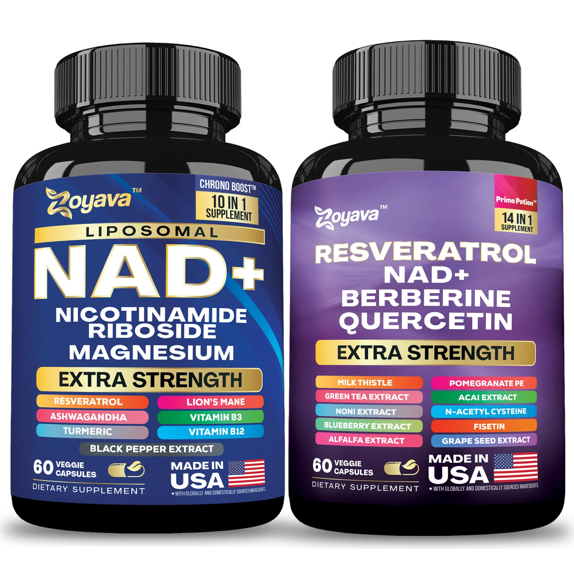 Eternal Wellness Bundle - Zoyava NAD+ & Resveratrol All-in-One Supplement Combo for Extra Skin Aging Support, Vitality, & Overall Wellness - Made in U