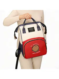 1 flat-lying potato print diaper backpack, women's backpack, can be carried by hand, Oxford cloth, softshell, large capacity, with side storage pockets, easy to care for and store.
