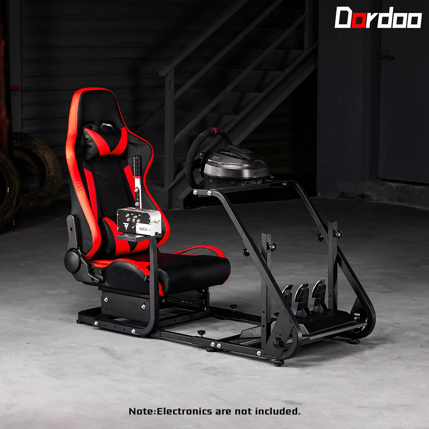 Dardoo Gaming Racing Chair Simulator Cockpit - Ergonomic, Customizable Red Seat with Extensive Adjustability, Neck/Lumbar Support, Reinforced Structure (Compatible with G920, G923, Xbox; Steering Wheel, Handbrake, Shifter, Pedals Not Included), Ergonomic,