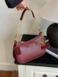 Elegant Women's Crossbody Bag with Adjustable Strap, Hardware, Zipper Closure, Durable Polyester Lining, Deep, Wine, Fashionable Shoulder Bag, Classic Shoulder Bag, Stylish Versatile Bag, Versatile Shoulder Bags, Fashion Crossbody Handbag