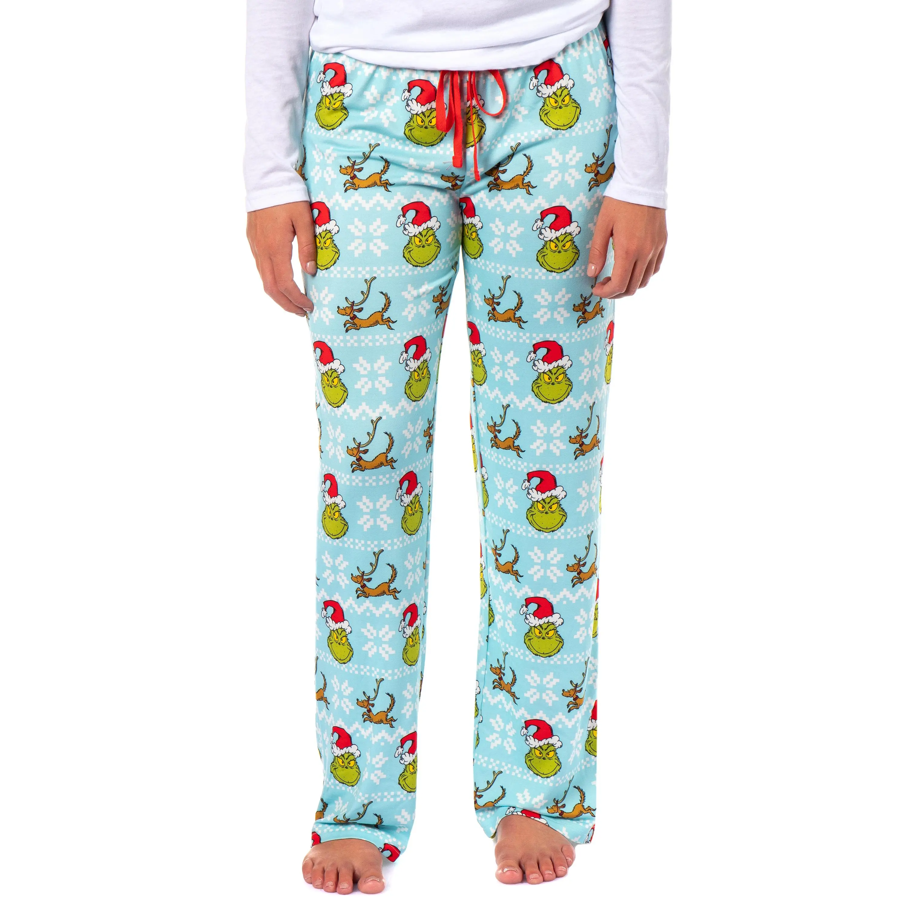 Dr. Seuss The Grinch Women's Ugly Sweater Grinch and Max AOP Design Adult Lounge Sleep Pants with Elastic Waistband