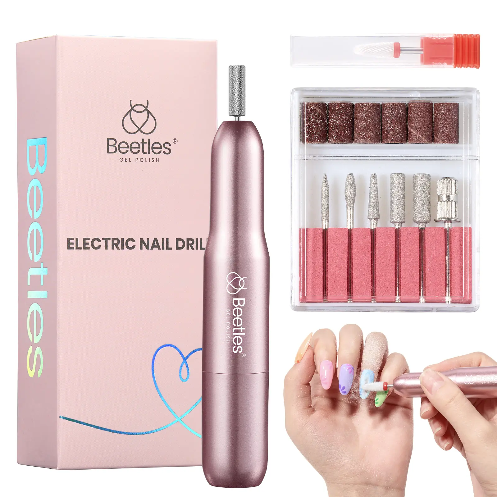 Beetles Electric Nail Drill Kit, 7 Drill Bits 0-12000 RPM Portable Electric Nail File Machine for Gel Polish Removal, Acrylic Dip Nails, Cuticle Care, Prep, DIY Manicure Pedicure Tools at Home