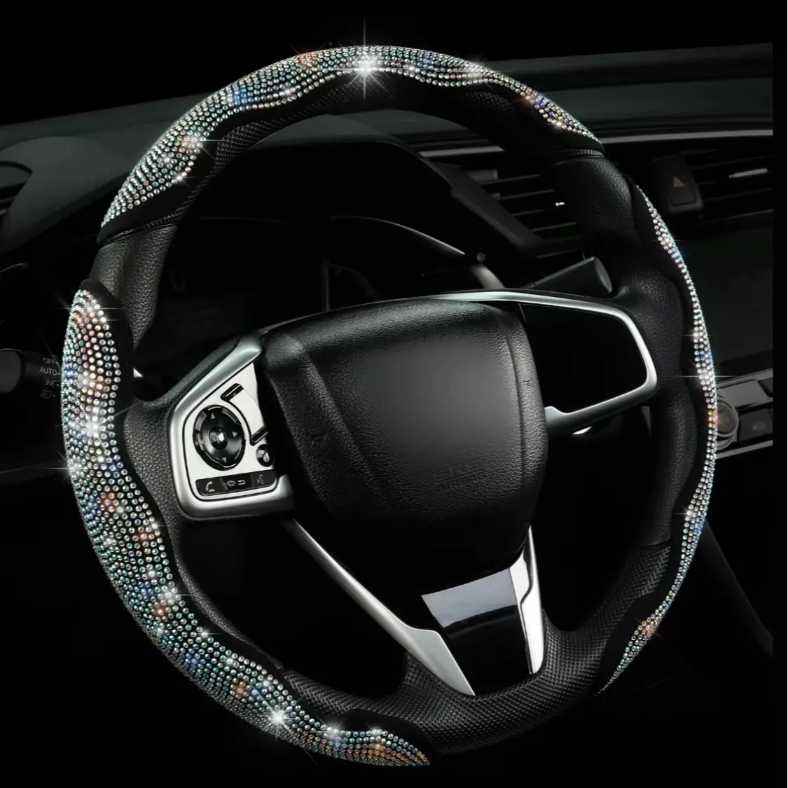 2026 New Women's 3-Piece Diamond-Inlaid Steering Wheel Cover Set - Segmented Protection Kit with Crystal Stones, Car Interior Kit, Universal Non-Leather Fit, Interior Decor, Car Steering Wheel Insert Accessories, Ideal for Holidays, Perfect Gift, Three-Pi
