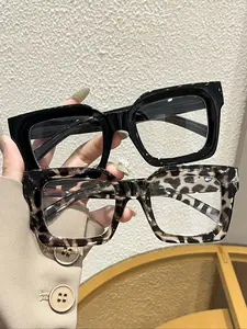 Unisex Square Classic Modern Non-Prescription Leopard Pattern Eyeglasses Stylish Square Frames, Perfect for Back-To-School, Office, Street Photography, 1 Pair/2 Pairs Available