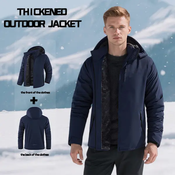 Men's Basic Hooded Polyester Winter Jacket - Fleece-Lined, Waterproof, Windproof, Fitted for Male Hiking & Outdoor Sports Clothes, Casual, Outdoors