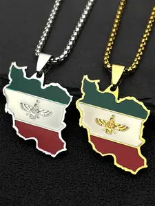 Iran Map National Flag Emblem Pendant Necklace for Women Men Stainless Steel Gold Silver Color Enamel Iranian Chain Gift