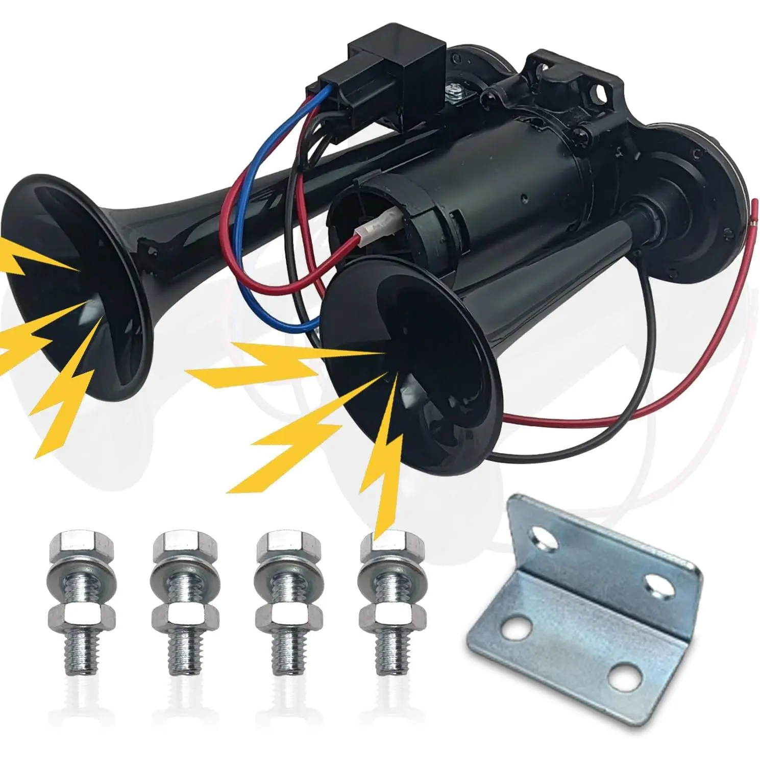 12V 600DB Dual-Trumpet Horn Upgrade Kit, Super Loud Train Horn Kits with Air Compressor, Boats & Trucks Fit Black Accessory for 12V SUV Motorcycle Pickup Lorries Cars