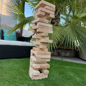 Giant Fun Games Tumble Tower Game Timbers Wood 45 Blocks Outdoor Jumbo Stacking Game for Yard Lawn Fun Ideal Gift for Kids Weddings