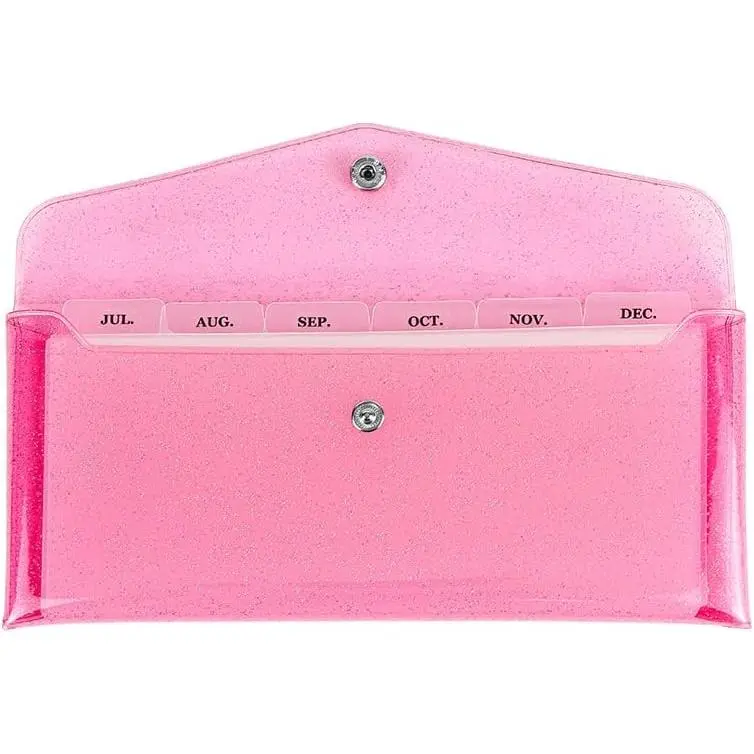 Envelope Wallet with 6 count Divider with Pockets and 2 count Tab Stickers Set  Budget Envelopes  Glitter PVC  Bag Pouch Organizer for Budgeting Bill Receipt