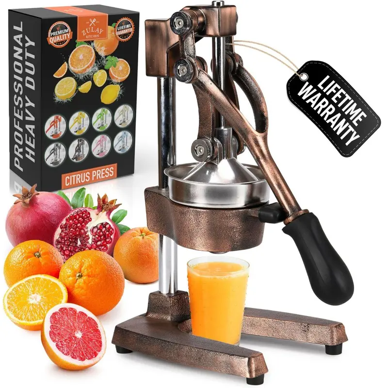 Zulay Kitchen Premium Manual Citrus Juicer - Heavy-Duty Cast Iron Citrus Squeezer with 5-Inch Bowl, Stainless Steel Filter Cone, Comfortable Grip