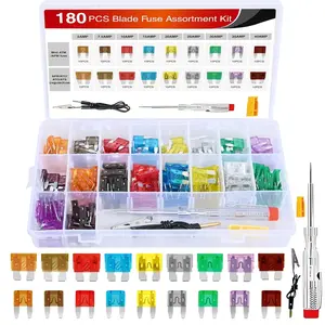 180 Pcs Automotive Blade Fuse Kit Standard Mini Fuse Assortment 5A 7.5A 10A 15A 20A 25A 30A 35A 40A with Fuse Puller & Circuit Tester Essential Replacement Fuses for Cars Trucks SUVs