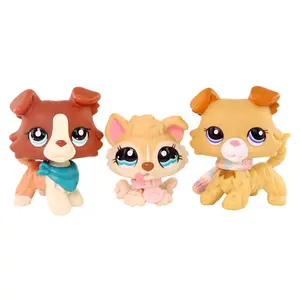 3 Pcs Little Pet Action Bobble-head Figures Collie #1542 #2452 Puppy Husky #1013 with Cute Accesoires for Pet Collection Kids Gift Girl Play Figure Animal