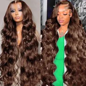 Bling Hair 180 Density 30 32Inch Chocolate Brown Color 13x6 Body Wave Lace Front Wig 13x4 Hd Transparent Lace Frontal Human Hair Wig For Black Women
