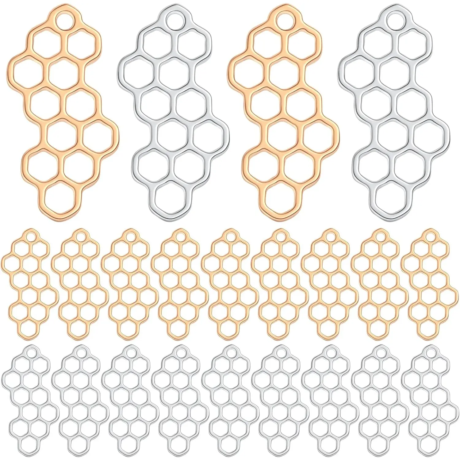 50pcs Hollowed Honeycomb Shape Pendant Charms Alloy Bee Honeycomb Open Back Bezel Pendants for DIY Necklace Bracelet Resin Crafts Jewelry Making, 2 Colors