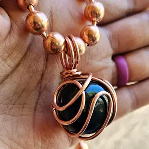 Obsidian Chunky Ball Chain Crystal Pendant Necklace, Protection, Grounding, Clarity, Transformation Gemstone Spiritual Jewelry [Made-to-Order]