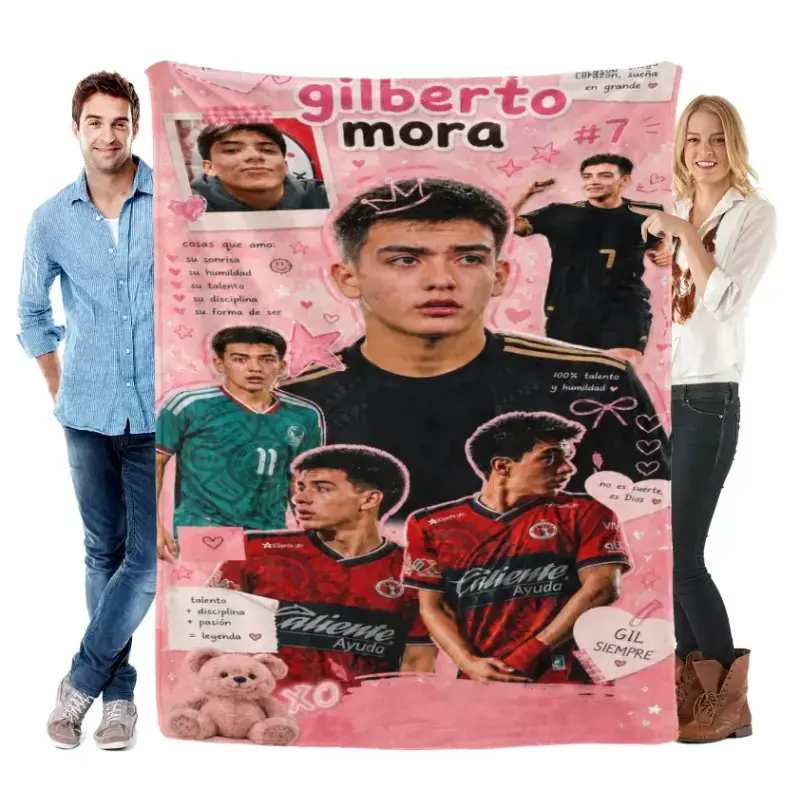 Gilberto Mora Cute Pink Scrapbook Collage Polyester Blanket, Soccer Fan Soft Cozy Plush Throw for Couch Sofa Bedroom Decor, Aesthetic Teens Birthday Holiday Gift Idea Fleece Cover