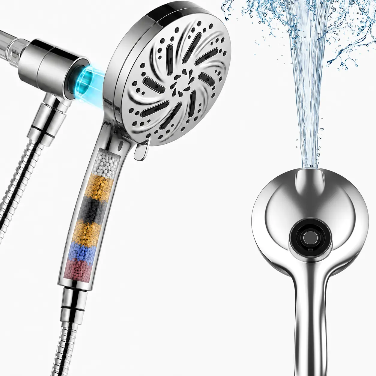 Powerful 9-Mode Magnetic Handheld Shower Head,8 Spray Settings+1 Power Jet, High Pressure Water Spray with Rainfall Massage Pulse Spray, Filtered Shower Head, 59" Hose, Adjustable Angle, Anti-Clog Silicone Nozzles, Apartment Essentials, moving essentials