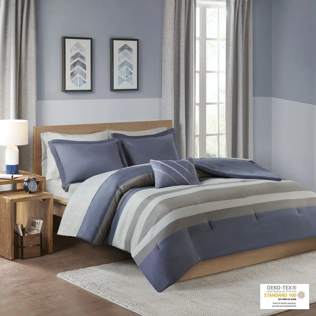 Twin XL Striped & Solid Antimicrobial OEKO-TEX Certified Bedding Set - Bed Cover Set with Matching Sheets for Bedroom Decor, Antimicrobial Treatment