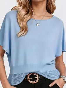 French Gentle Style Waist Cinching Pleated Knit Short Sleeve Top, Women's Casual Summer Fashion, Comfortable and Stylish