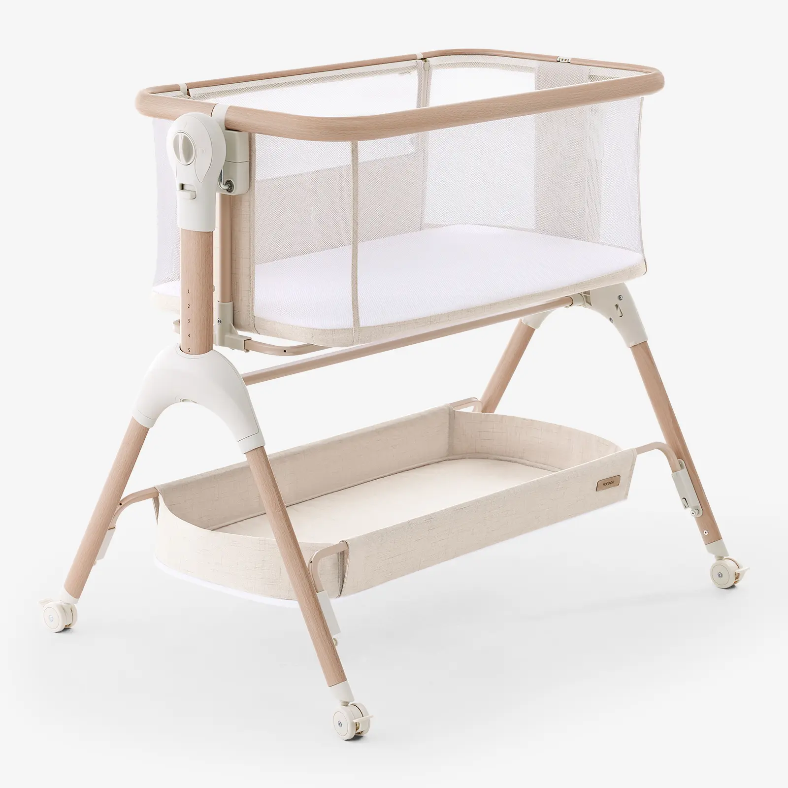 HARPPA Cuddly Signature 3-in-1 Rocking Baby Bassinet - Bedside Sleeper with Mattress & Cover (No Sheet), Cradles, Breathable Mesh, 5 Height Adjustable, Large Storage