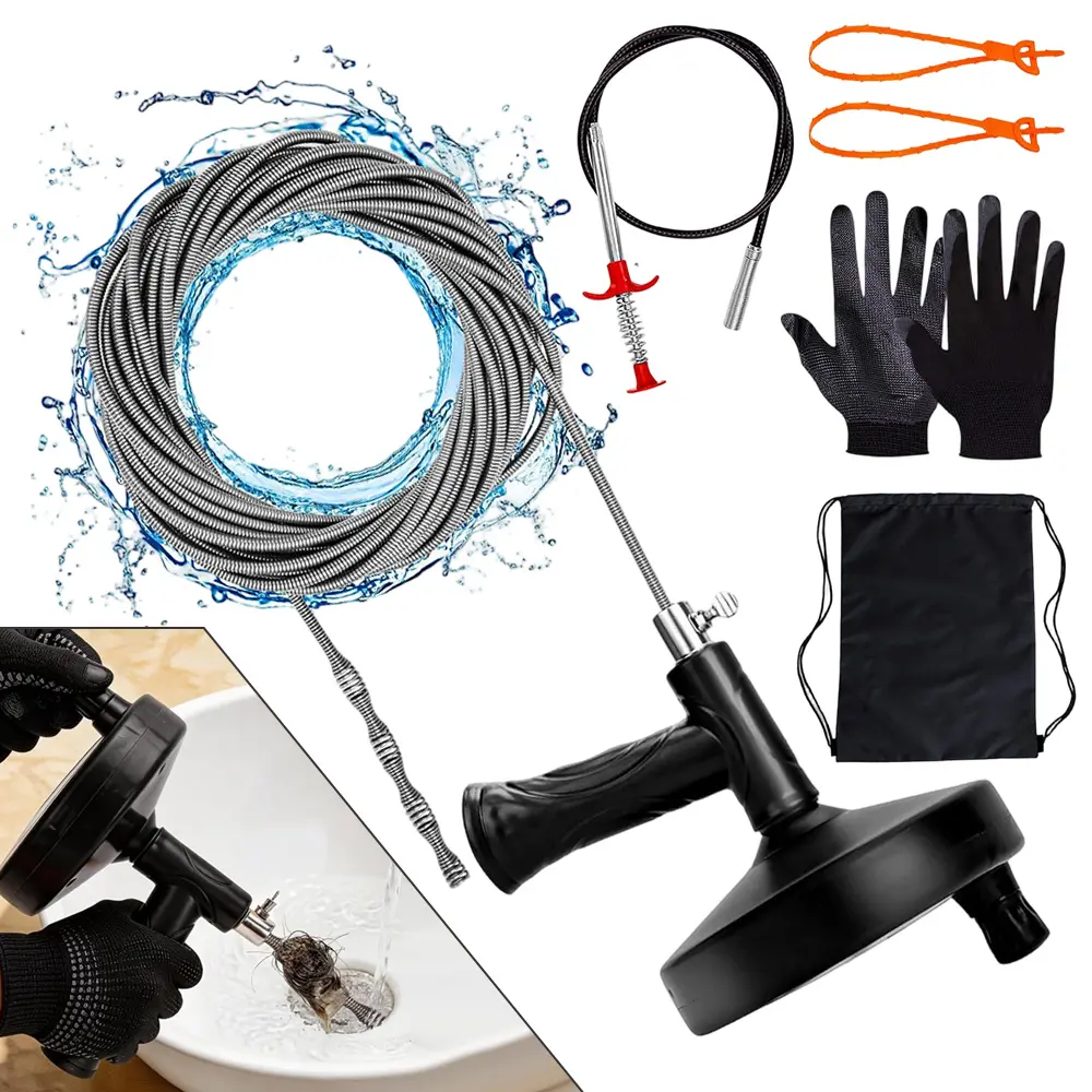 1Set Drain Auger 33 ft, Plumbing Snake Hair Clog Remover, Drain Snake Flexible Grabber Heavy Duty Sink Cleaner Tools for Shower Bathtub Bathroom Kitchen Pipe