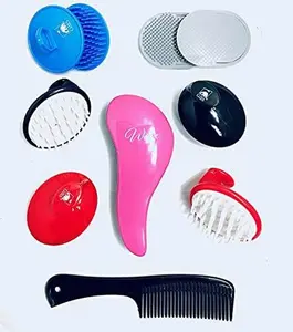 G.B.S Detangling, Shower, Scalp, Pocket Hair Brush and Comb Set, Portable Hair Shampoo Massager, 10 Pieces Haircare Heatless