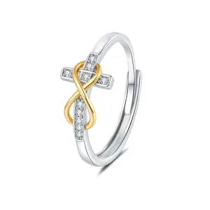 Zircon Infinity Cross Two-color Ring for Women Simple Fashion All-match Proposal Ring for Couples Gift
