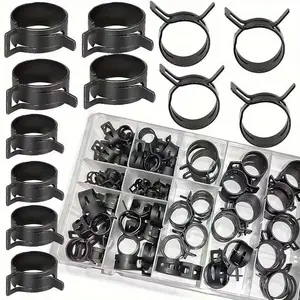 84pcs Robust Black Hose Clamps | Metal Double Ear and Clamp Hose Fitting | For High-Pressure Environments | Securing Water Pipe, Coolant Hoses