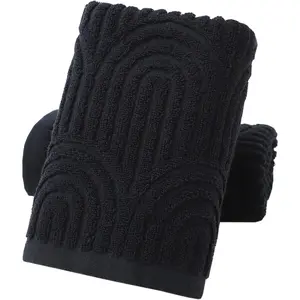 Hand Towels Set of 2 Striped    Absorbent Soft Decorative Towel for Bathroom (Black)