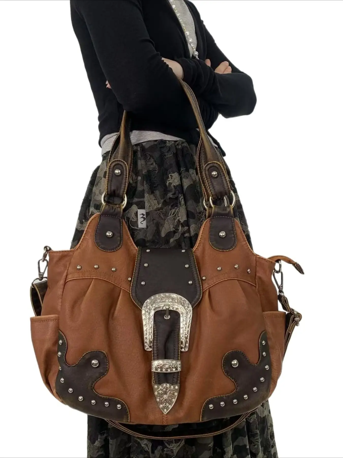 Ladies' fashionable retro Y2K spicy girl handbag, large capacity, multiple pockets, punk diagonal cross bag, Hobo Shoulder Bag, washed and vegan bag, suitable for vacation, shopping, work, holiday gifts, Casual Crossbody Bags, Crossbody Purses