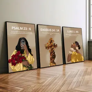 Set of 3 Black Christian Girl Wall Art, Scripture Print, Bible Verse Wall Art, Girl Room Decor, Christian Wall Print