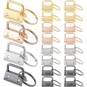 20 Pack Key Fob Hardware, Wristlet Keyfob Hardware Set with Split Rings, 25mm  Clamp for Wristlets Key Lanyards Webbing Leash- 4 Colors