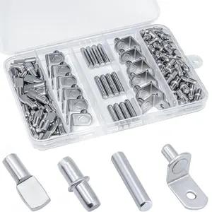 120Pcs 5mm (1/4 inch) Shelf Pins Kit, 4 Styles Nickel Plated Shelf Support Pegs, Shelf Pins Holders for Bookcase Kitchen Closet Shelves Furniture Cabinet